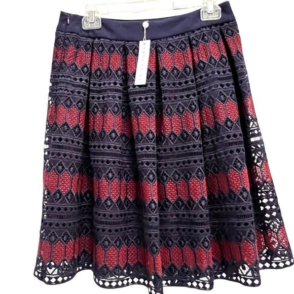 New Trina Turk LeLand Diamond Embroidered Lace Skirt Navy Red Sz 6 NWT Fairygoth - Picture 4 of 17